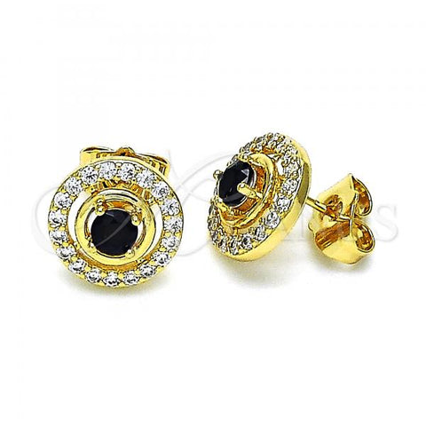 Oro Laminado Stud Earring, Gold Filled Style with Black Cubic Zirconia and White Micro Pave, Polished, Golden Finish, 02.387.0015.4