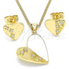 Oro Laminado Earring and Pendant Adult Set, Gold Filled Style Heart Design, with White Cubic Zirconia, Polished, Golden Finish, 10.156.0323
