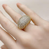 Oro Laminado Multi Stone Ring, Gold Filled Style Chunky Design, with White Micro Pave, Polished, Golden Finish, 01.346.0010.09