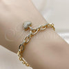 Oro Laminado Fancy Bracelet, Gold Filled Style Heart Design, with White Cubic Zirconia, Polished, Golden Finish, 03.283.0486.08