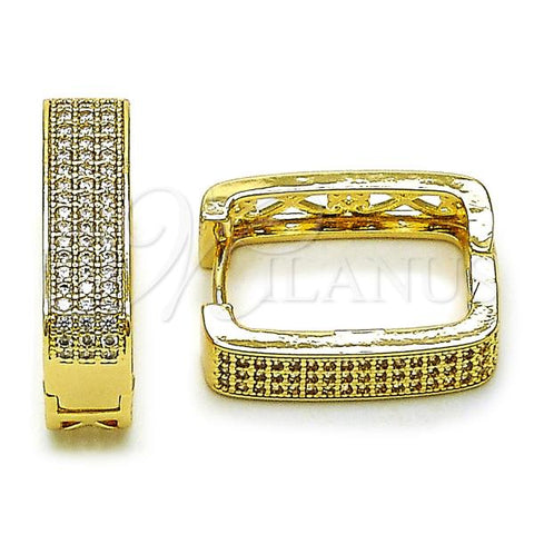 Oro Laminado Huggie Hoop, Gold Filled Style with White Micro Pave, Polished, Golden Finish, 02.283.0193.16