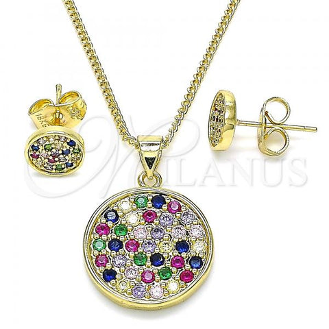 Oro Laminado Earring and Pendant Adult Set, Gold Filled Style with Multicolor Micro Pave, Polished, Golden Finish, 10.156.0341.1