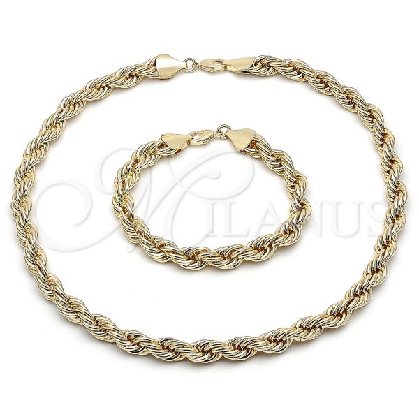 Oro Laminado Necklace and Bracelet, Gold Filled Style Rope Design, Polished, Golden Finish, 06.331.0005