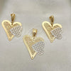 Oro Laminado Earring and Pendant Adult Set, Gold Filled Style Heart Design, Tricolor, 5.049.002