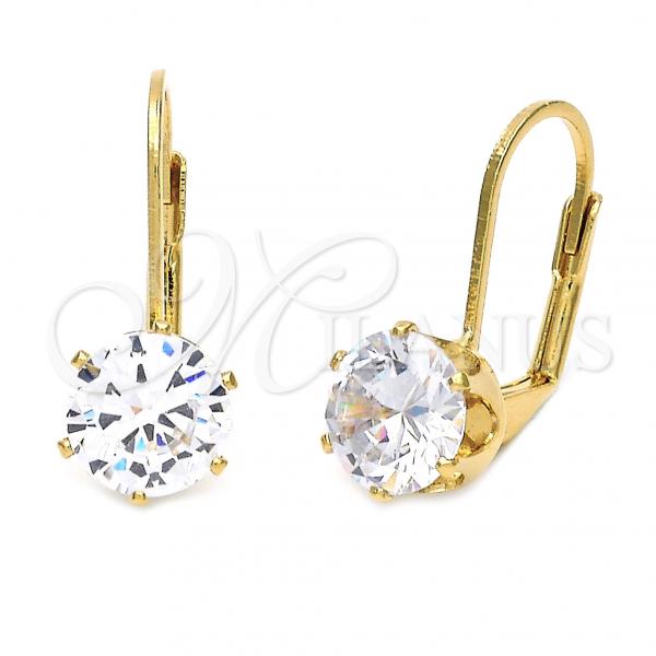 Oro Laminado Leverback Earring, Gold Filled Style with White Cubic Zirconia, Polished, Golden Finish, 5.128.075