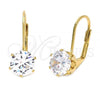 Oro Laminado Leverback Earring, Gold Filled Style with White Cubic Zirconia, Polished, Golden Finish, 5.128.075