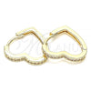 Oro Laminado Huggie Hoop, Gold Filled Style Heart Design, with White Cubic Zirconia, Polished, Golden Finish, 02.195.0108.15