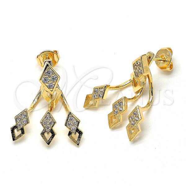 Oro Laminado Dangle Earring, Gold Filled Style with White Micro Pave, Polished, Golden Finish, 02.199.0010