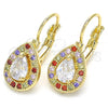 Oro Laminado Leverback Earring, Gold Filled Style Teardrop Design, with Multicolor Cubic Zirconia, Polished, Golden Finish, 02.210.0224.1