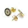 Oro Laminado Stud Earring, Gold Filled Style with Black and White Micro Pave, Polished, Golden Finish, 02.344.0114