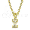 Oro Laminado Fancy Pendant, Gold Filled Style Initials Design, with White Cubic Zirconia, Polished, Golden Finish, 05.341.0029