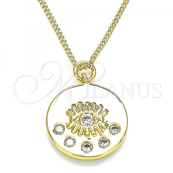 Oro Laminado Pendant Necklace, Gold Filled Style Evil Eye Design, with White Cubic Zirconia, Polished, Golden Finish, 04.362.0005.20