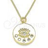 Oro Laminado Pendant Necklace, Gold Filled Style Evil Eye Design, with White Cubic Zirconia, Polished, Golden Finish, 04.362.0005.20