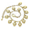 Oro Laminado Charm Bracelet, Gold Filled Style Heart and Paperclip Design, Polished, Golden Finish, 03.372.0019.08