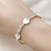 Oro Laminado Fancy Bracelet, Gold Filled Style Heart and Baguette Design, with Ivory Mother of Pearl and White Cubic Zirconia, Polished, Golden Finish, 03.283.0423.3.07