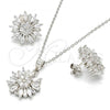 Sterling Silver Earring and Pendant Adult Set, Flower Design, with White Cubic Zirconia, Polished, Rhodium Finish, 10.175.0038