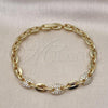 Oro Laminado Fancy Bracelet, Gold Filled Style Puff Mariner Design, with White Micro Pave, Polished, Golden Finish, 03.283.0379.07