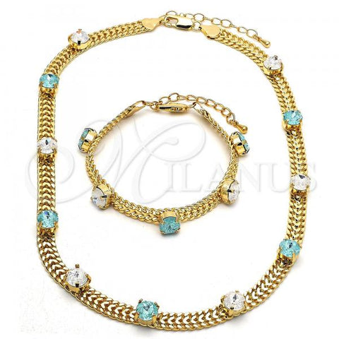 Oro Laminado Necklace and Bracelet, Gold Filled Style with Aqua Blue and White Cubic Zirconia, Polished, Golden Finish, 06.185.0015