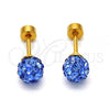 Stainless Steel Stud Earring, Ball Design, with Bermuda Blue Crystal, Polished, Golden Finish, 02.271.0010.7