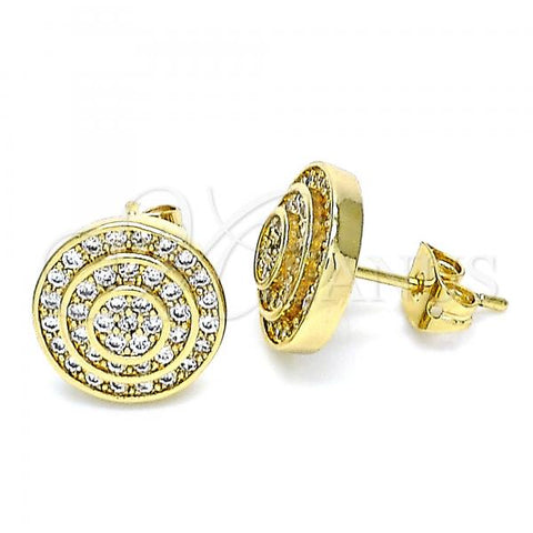 Oro Laminado Stud Earring, Gold Filled Style with White Micro Pave, Polished, Golden Finish, 02.342.0173