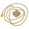 Oro Laminado Pendant Necklace, Gold Filled Style Heart Design, with White Micro Pave, Polished, Golden Finish, 04.156.0118.20