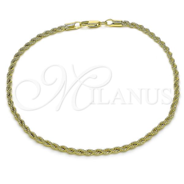 Oro Laminado Basic Anklet, Gold Filled Style Rope Design, Polished, Golden Finish, 5.222.036.10