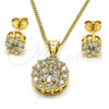 Oro Laminado Earring and Pendant Adult Set, Gold Filled Style Sun and Flower Design, with White Cubic Zirconia, Polished, Golden Finish, 10.342.0096