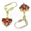 Oro Laminado Long Earring, Gold Filled Style with Garnet Cubic Zirconia, Polished, Golden Finish, 02.387.0066.1