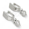 Sterling Silver Dangle Earring, with Black and White Micro Pave, Polished, Rhodium Finish, 02.186.0080