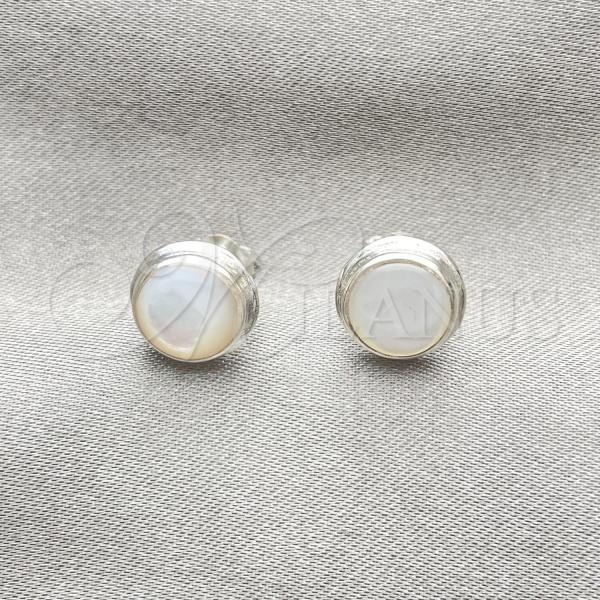 Sterling Silver Stud Earring, Ball Design, with Ivory Mother of Pearl, Polished, Silver Finish, 02.410.0002.1
