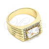 Oro Laminado Mens Ring, Gold Filled Style with White Cubic Zirconia and White Micro Pave, Polished, Golden Finish, 01.266.0048.10