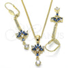 Oro Laminado Earring and Pendant Adult Set, Gold Filled Style with Sapphire Blue and White Cubic Zirconia, Polished, Golden Finish, 10.210.0084.1
