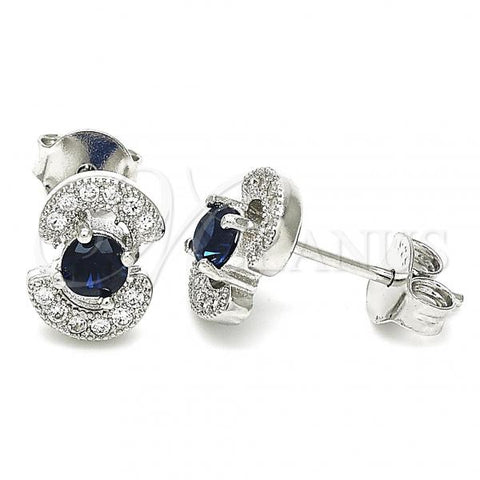 Sterling Silver Stud Earring, with Sapphire Blue and White Cubic Zirconia, Polished, Rhodium Finish, 02.369.0008.3