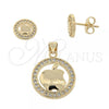 Oro Laminado Earring and Pendant Adult Set, Gold Filled Style Apple Design, with  Micro Pave, Golden Finish, 10.156.0031