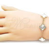 Oro Laminado Fancy Bracelet, Gold Filled Style Four-leaf Clover and Rolo Design, with Ivory Mother of Pearl, Diamond Cutting Finish, Golden Finish, 03.414.0002.2.07