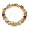 Oro Laminado Tennis Bracelet, Gold Filled Style Greek Key Design, with Ruby and White Cubic Zirconia, Polished, Golden Finish, 03.210.0073.2.08