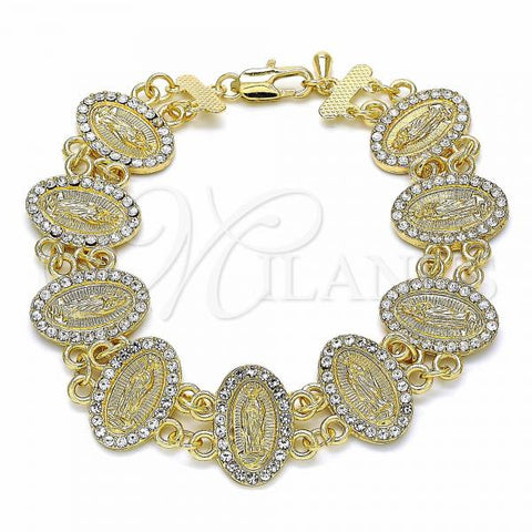 Oro Laminado Fancy Bracelet, Gold Filled Style Guadalupe Design, with White Crystal, Polished, Golden Finish, 03.351.0056.08