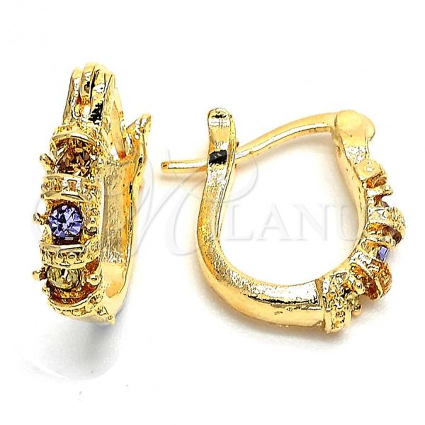 Oro Laminado Huggie Hoop, Gold Filled Style with Multicolor Crystal, Diamond Cutting Finish, Golden Finish, 02.164.0023.1
