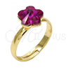 Oro Laminado Multi Stone Ring, Gold Filled Style Flower Design, with Fuchsia Swarovski Crystals, Polished, Golden Finish, 01.239.0010.9 (One size fits all)