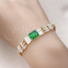 Oro Laminado Fancy Bracelet, Gold Filled Style Baguette and Leaf Design, with Green and White Cubic Zirconia, Polished, Golden Finish, 03.283.0305.3.07