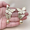 Oro Laminado Long Earring, Gold Filled Style Butterfly and Ball Design, Polished, Golden Finish, 02.385.0060