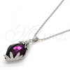 Rhodium Plated Pendant Necklace, Flower Design, with Amethyst Swarovski Crystals and White Micro Pave, Polished, Rhodium Finish, 04.239.0013.2.16