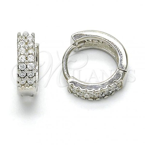 Sterling Silver Huggie Hoop, with White Cubic Zirconia, Polished, Rhodium Finish, 02.186.0043.10