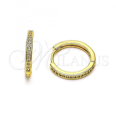 Oro Laminado Huggie Hoop, Gold Filled Style with White Micro Pave, Polished, Golden Finish, 02.195.0166.15