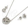 Sterling Silver Earring and Pendant Adult Set, with White Micro Pave and White Crystal, Polished, Rhodium Finish, 10.186.0010