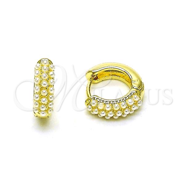 Oro Laminado Huggie Hoop, Gold Filled Style with Ivory Pearl, Polished, Golden Finish, 02.411.0064.14