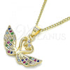 Oro Laminado Pendant Necklace, Gold Filled Style Swan Design, with Multicolor Micro Pave, Polished, Golden Finish, 04.344.0017.2.20