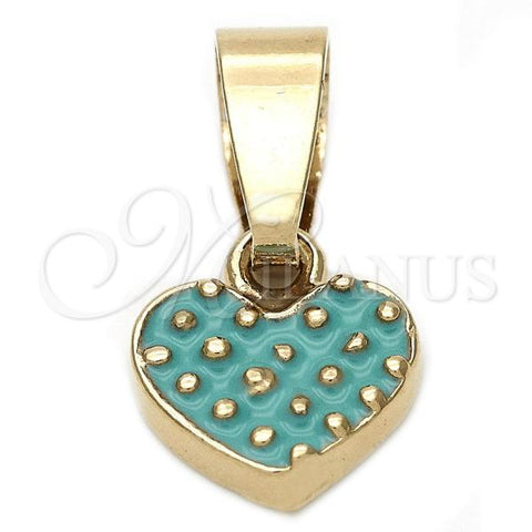 Oro Laminado Fancy Pendant, Gold Filled Style Heart Design, Acqua Enamel Finish, Golden Finish, 05.163.0082.1