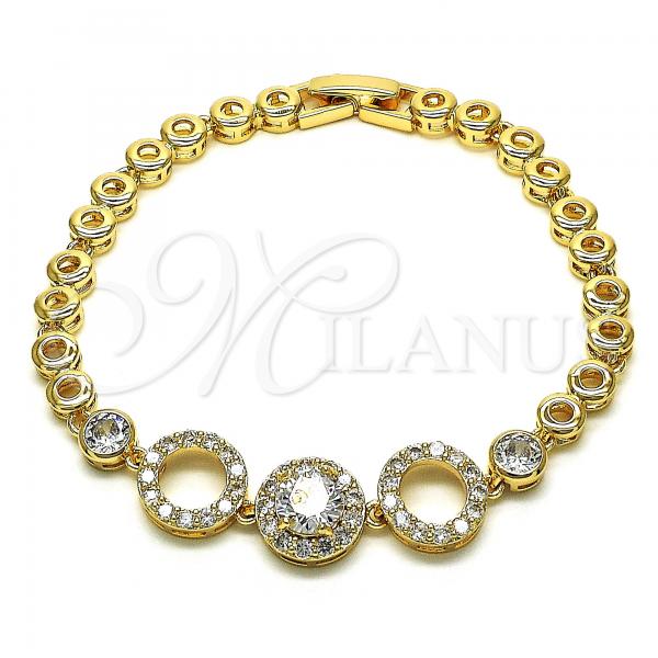 Oro Laminado Fancy Bracelet, Gold Filled Style Cluster Design, with White Cubic Zirconia and White Micro Pave, Polished, Golden Finish, 03.283.0200.07