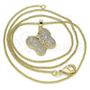 Oro Laminado Pendant Necklace, Gold Filled Style Butterfly Design, with White Micro Pave, Polished, Golden Finish, 04.94.0024.20